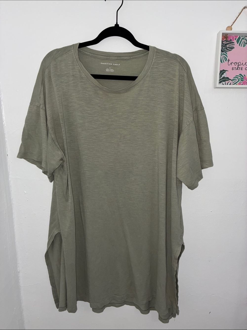 American Eagle Outfitters Olive Short Sleeve long Crew Tee
